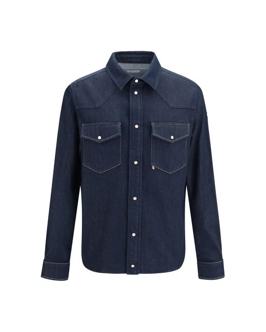 Moncler Blue Denim Jacket With Logo Patch for men