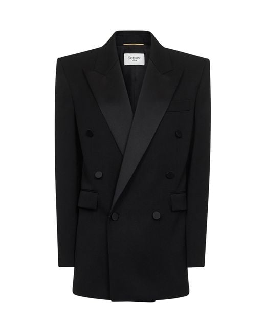 Saint Laurent Black Grain De Poudre Wool Tuxedo Jacket