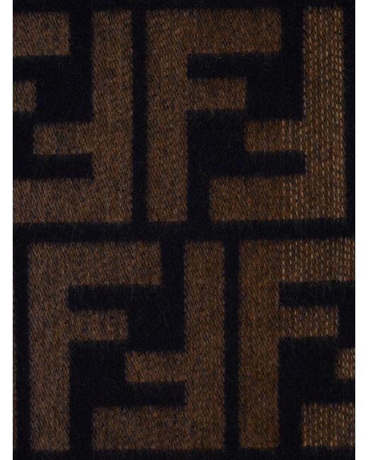 Fendi Black Scarf With Fringed Hem And All-Over Ff Logo for men