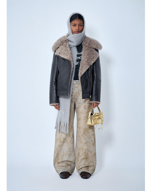 Acne Gray Leather Shearling Jacket