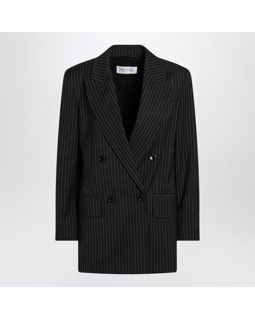 Max Mara Black Pinstriped Double-Breasted Wool Jacket