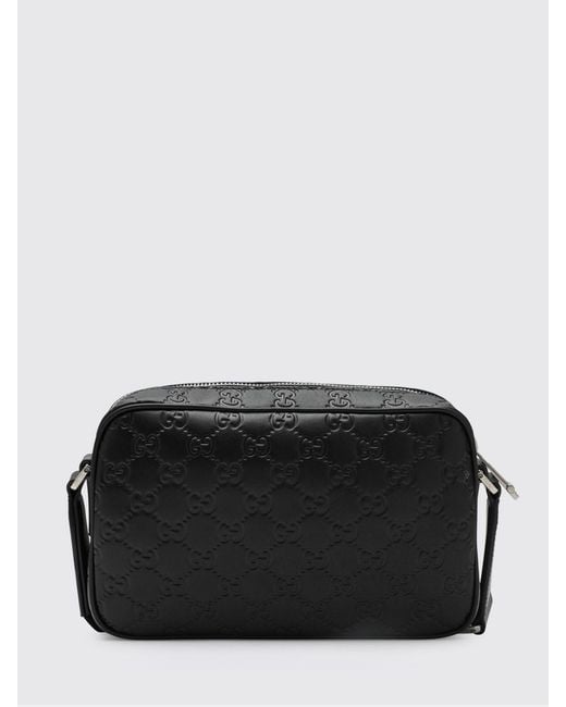 Gucci Black Gg Emblem Leather Bag With Embossed Gg Monogram for men