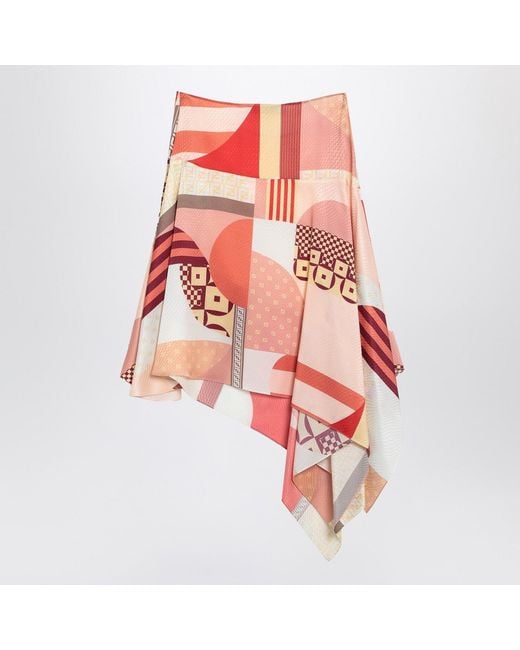 Fendi Red Silk Skirt With Patchwork Print