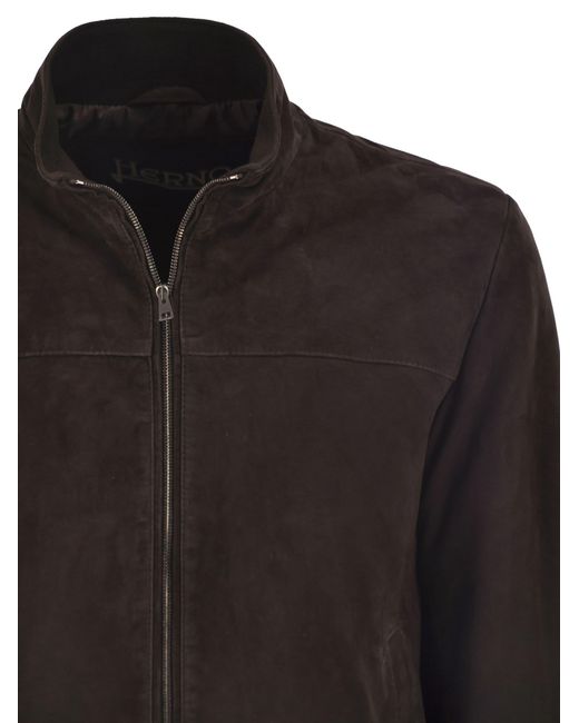 Herno Black Suede Goatskin Bomber Jacket for men