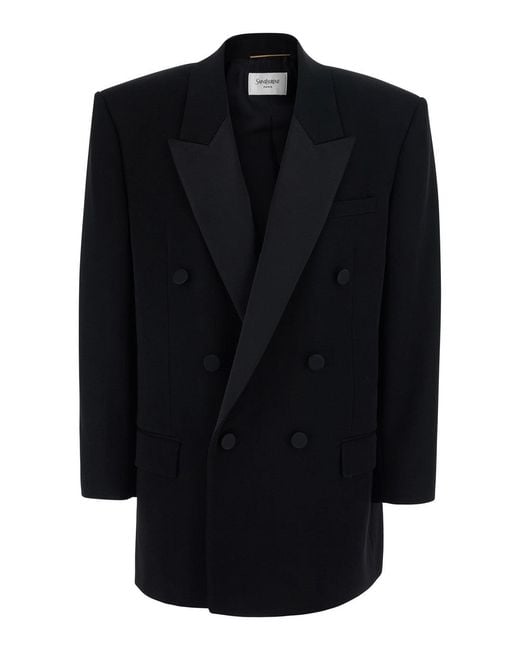 Saint Laurent Black Double-Breasted Wool Jacket Blazers