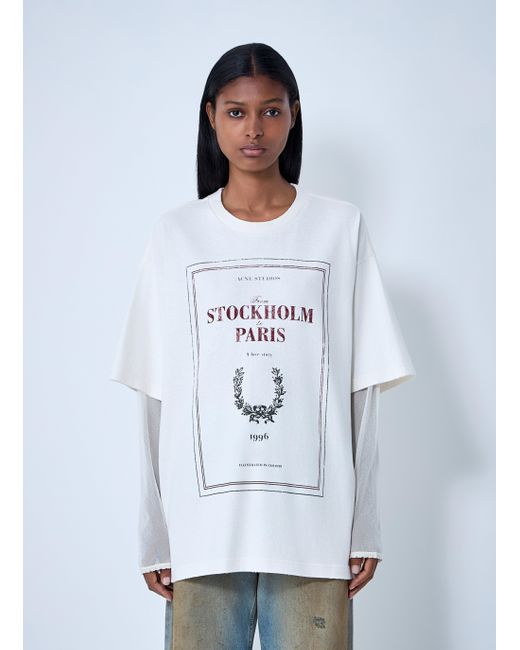 Acne White Layered Print T-Shirt