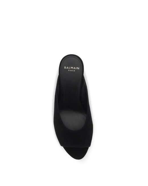 Balmain Black Suede Open-Toe Mules