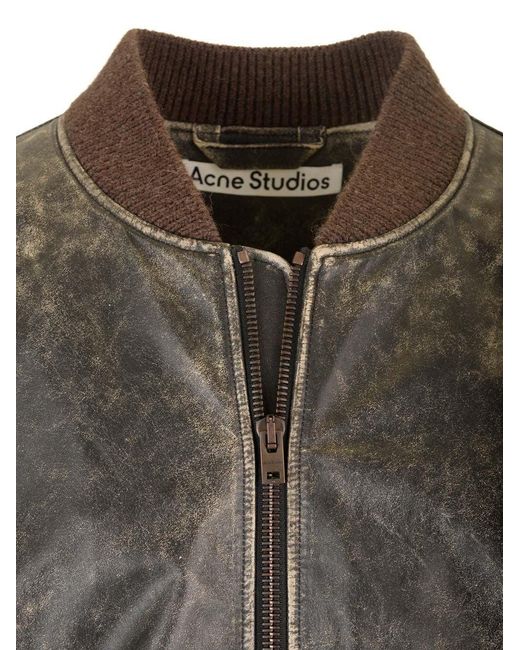 Acne Gray Leather Bomber Jacket for men