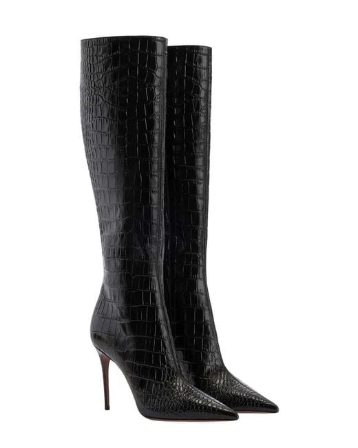 Paris Texas Black Crocodile-Effect Boot
