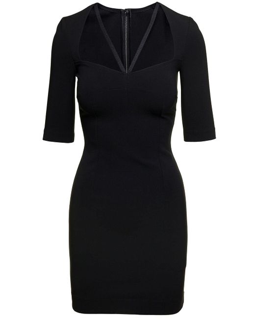 Dolce & Gabbana Black Mini Dress With Short Sleeves And Neckline Detail for men