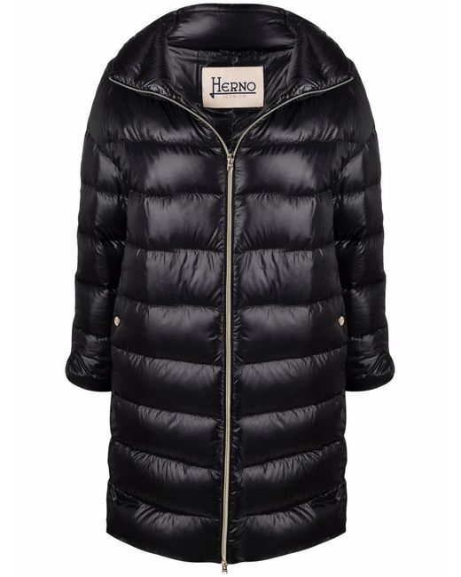 Herno Black Coat Knee-Length Down