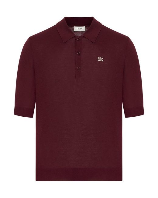 Céline Red Cotton Polo With Triomphe Logo for men