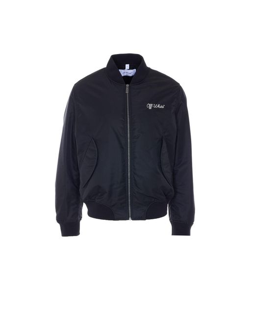 Off-White c/o Virgil Abloh Blue Off Script Logo Varsity Bomber for men