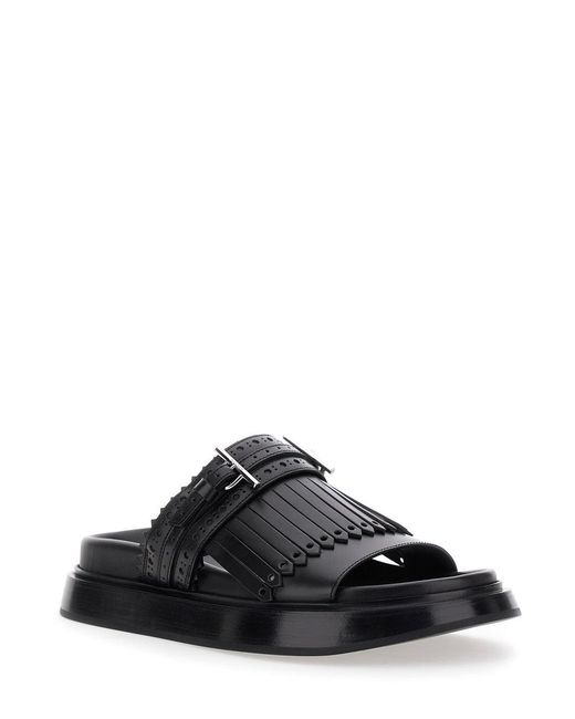 McQueen Black Sandals With Brogue T-Buckle Decorative Strap for men