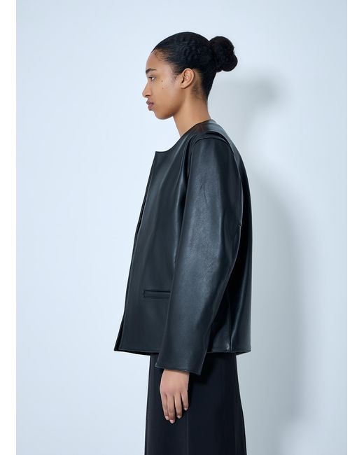 Totême Blue Open Front Leather Jacket