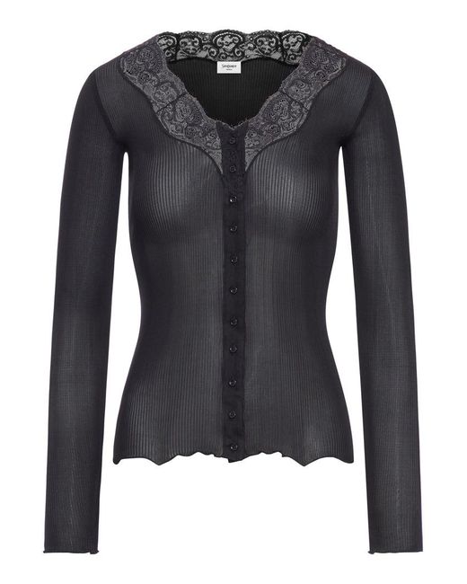 Saint Laurent Black Silk And Ribbed Lace Cardigan