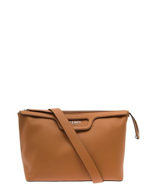 Fendi Brown 'Duffle' Handlebag With Front Metal Logo for men