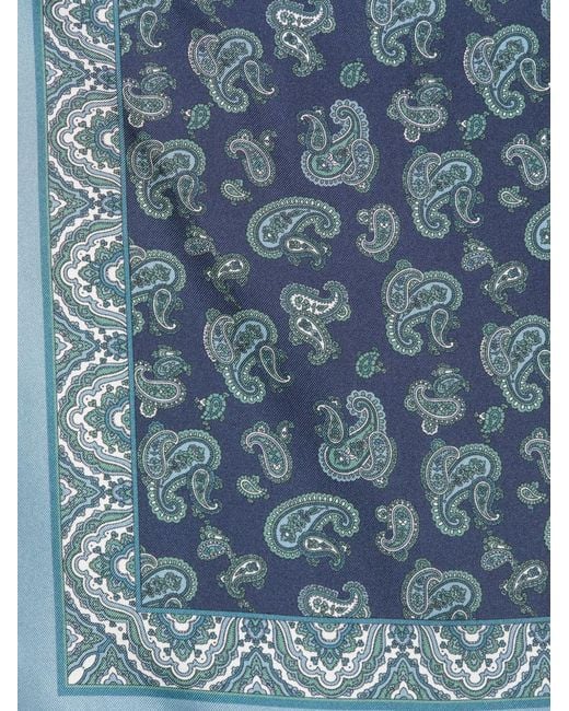 Brioni Blue Printed Silk Pocket Square for men