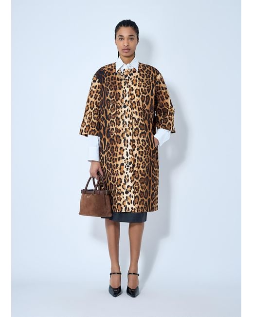 Prada White Single-Breasted Leopard Print Drill Coat