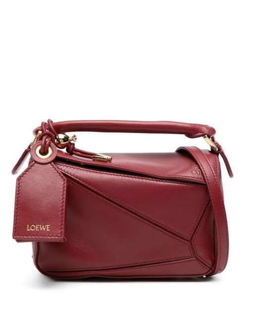 Loewe Red Puzzle Featherlight Mini Leather Handbag