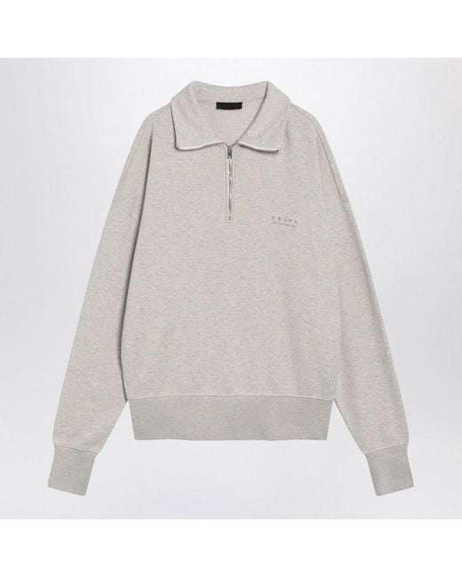 Prada Gray Natural-Coloured Cotton Polo With Zip for men