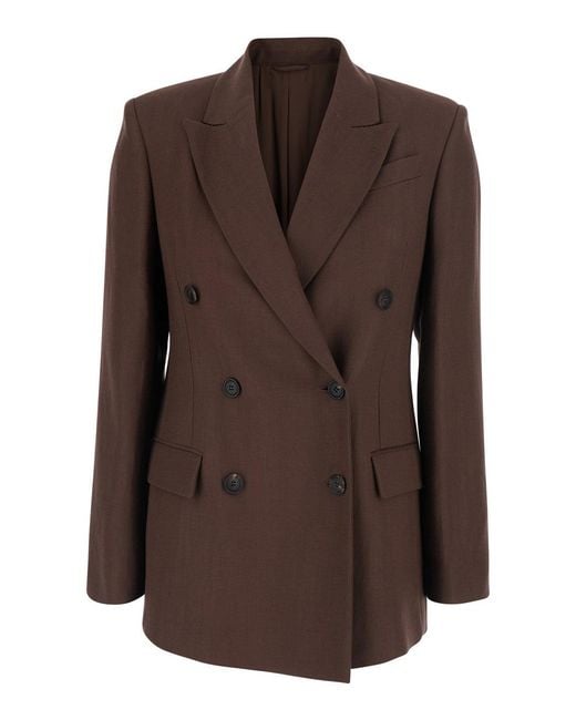 Brunello Cucinelli Brown Double-Breasted Jacket With Peak Revers