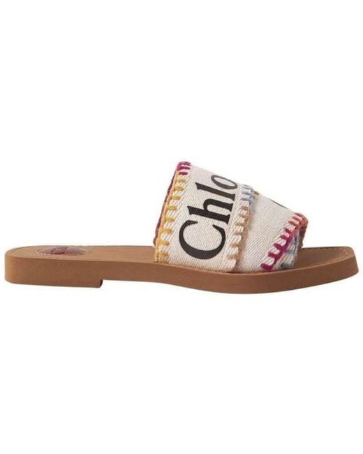 Chloé Women's Pink Woody Embroidered Logo-Print Canvas Slides