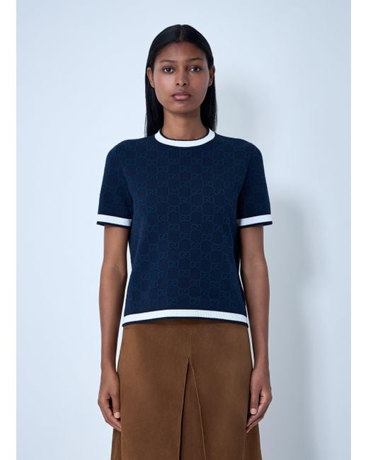 Gucci Blue Gg Fine Cotton Jacquard Top