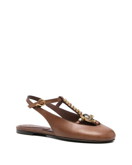 Etro Brown Flat Sling-Back Calf Leather + Strass