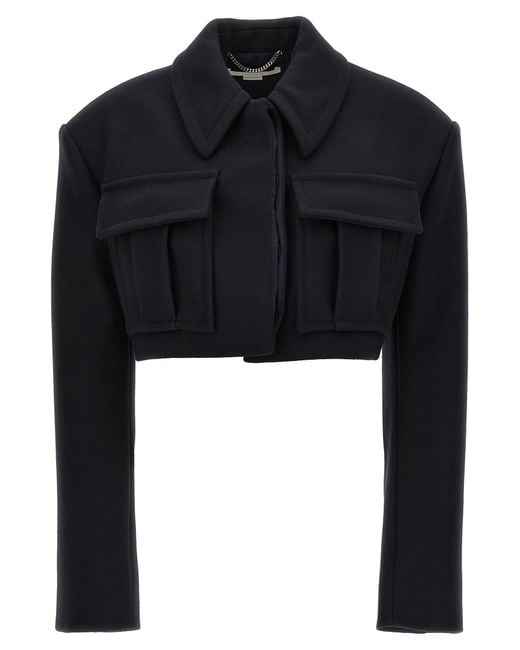 Stella McCartney Black Cropped Wool Jacket With Button Closure