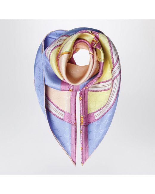 Gucci Blue Lilac Printed Jacquard Silk Scarf