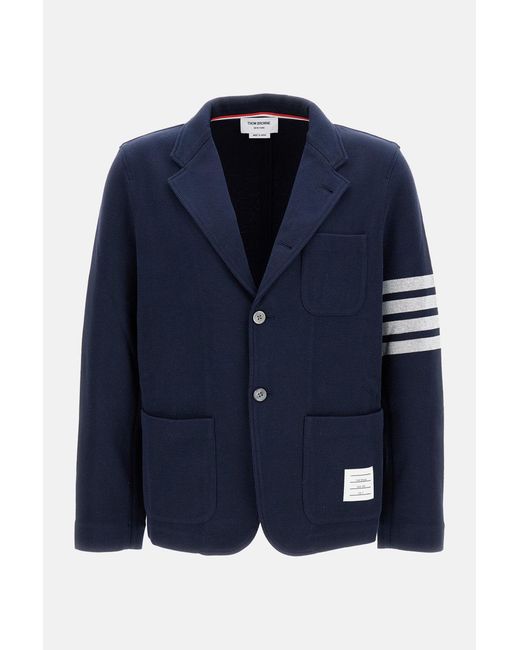 Thom Browne Blue Double Face Knit -Bar Sack Jacket for men