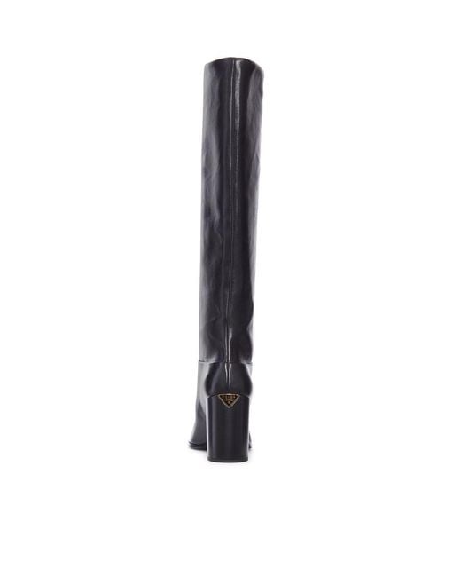 Prada Black Leather Heel Boots