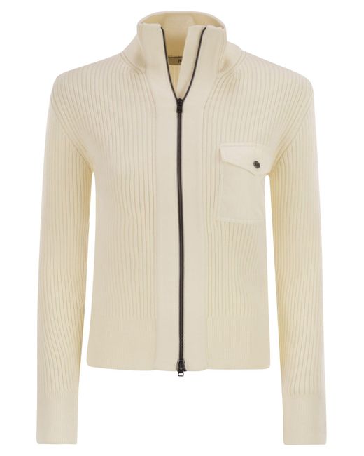 Herno Natural Wool Ribbed Cardigan