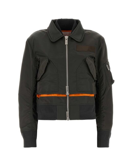 Sacai Black Nylon Bomber Jacket