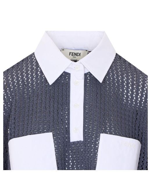 Fendi Blue Military Mesh Polo