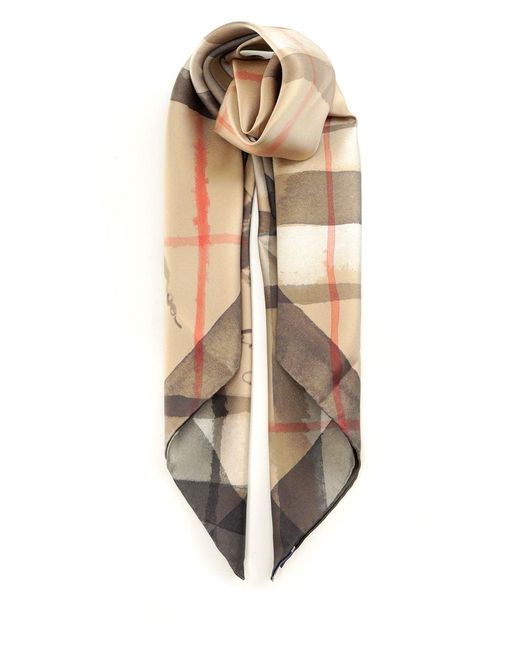 Burberry Women's Natural Check Silk Scarf With A Watercolor Effect