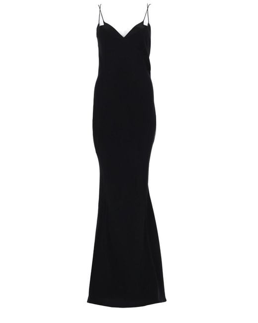 Tom Ford Black Solid V Neck Maxi Dress