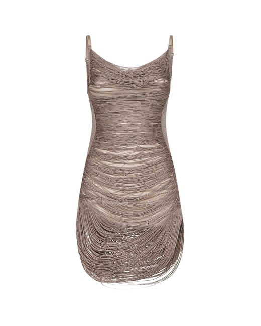 The Attico Brown Knit Fringed Mini Dress