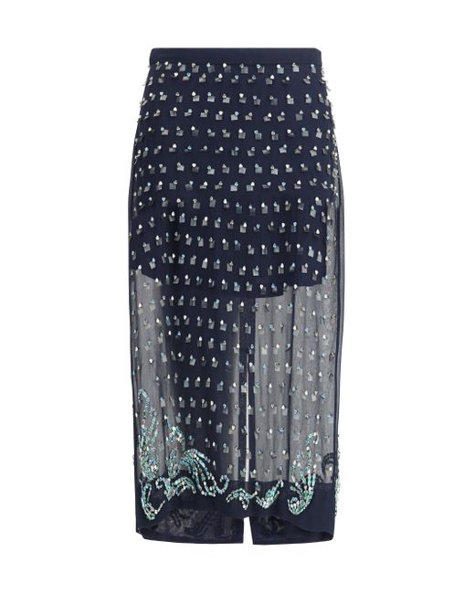 Dries Van Noten Blue Jewel Embellishments Midi Skirt