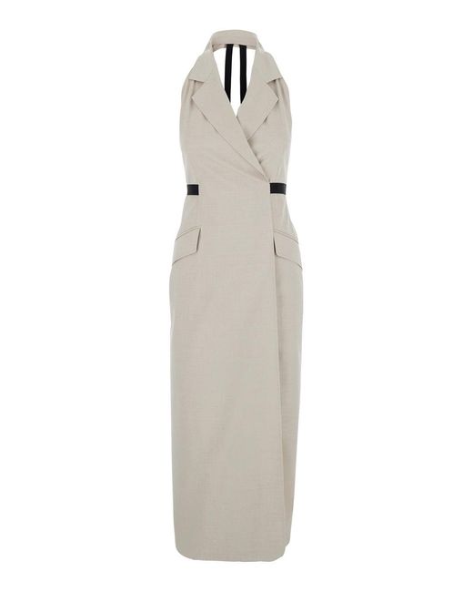 Max Mara White Dress With Notched Revers And Open Back