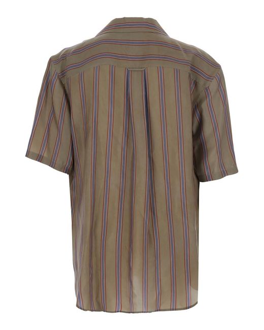 Saint Laurent Brown Shirt Boxy Strips Cotton for men