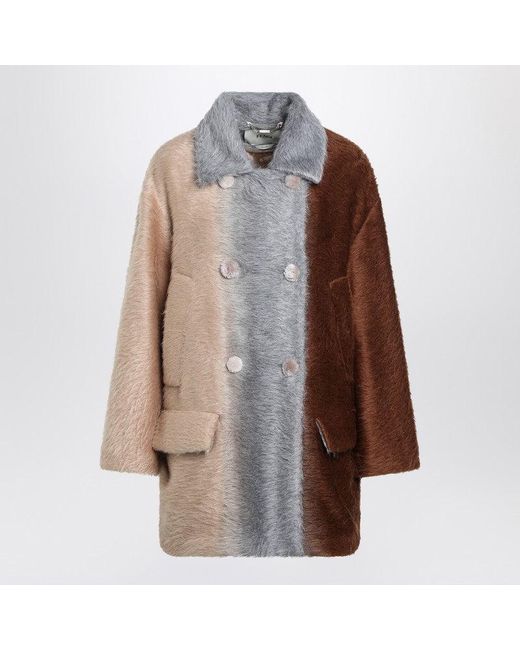 Fendi Brown Double-Breasted Color-Block Coat