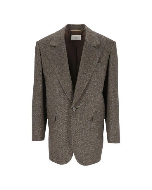 Saint Laurent Gray Herringbone Wool Jacket