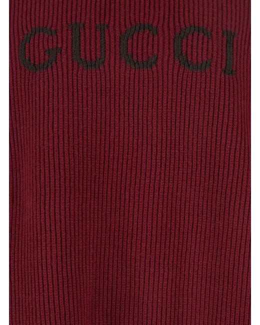Gucci Red Bordeaux Crewneck Sweater With Logo Lettering Embroidery On The Front for men