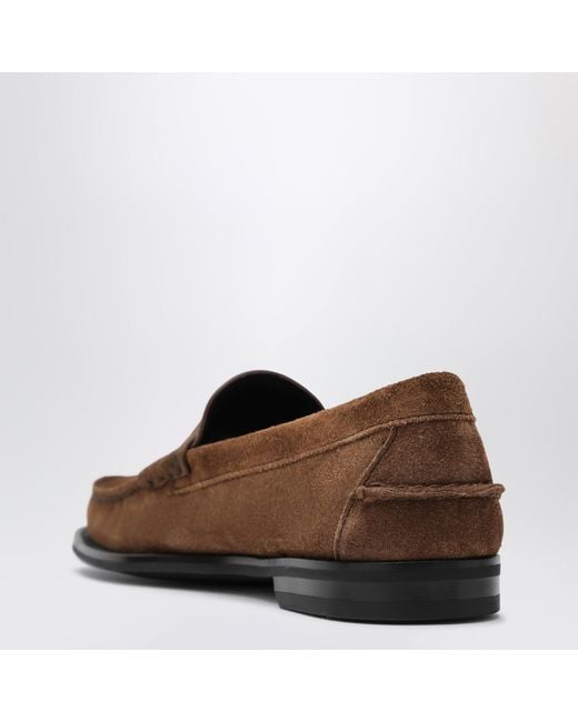 Prada Brown Cacao Aged-Effect Suede Loafers for men