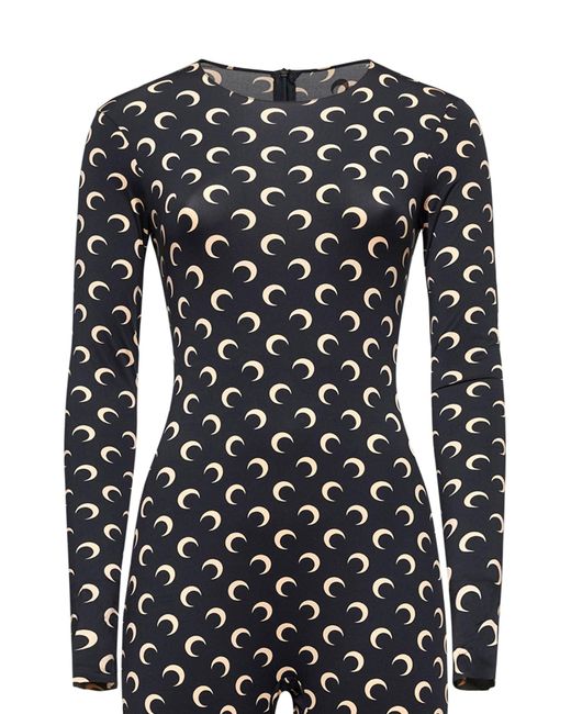 Marine Serre Women's Black Jumpsuit Catsuit Moon Printed
