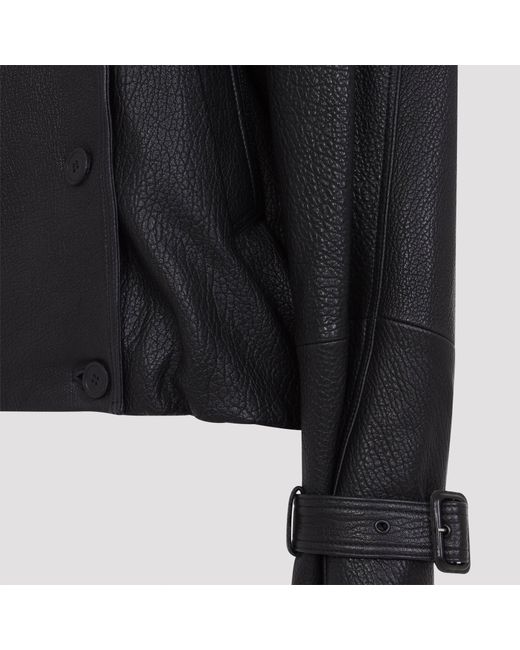 Acne Black Leather Bomber Jacket