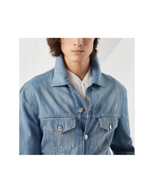 Brunello Cucinelli Blue Button Up Denim Jacket for men
