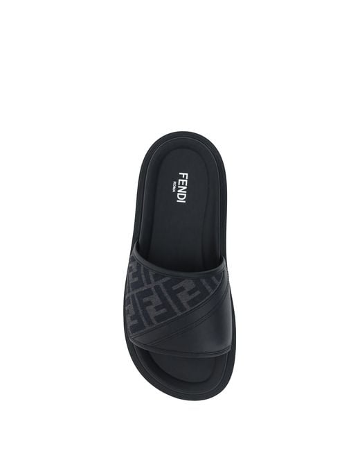 Fendi Blue Slide Diagonal Sandals for men